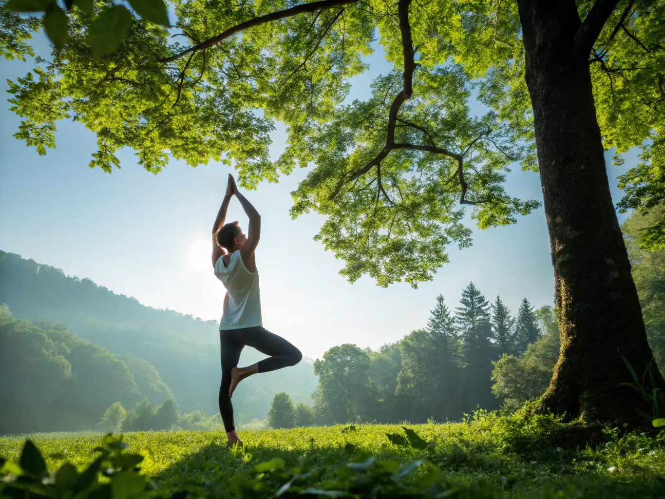 A serene image of an individual practicing mindful movement during a gymnastics session, highlighting the mental and emotional well-being benefits of participating in ASSOCIATION DE GYMNASTIQUE VOLONTAIRE DE MOUSTIER VENTADOUR.